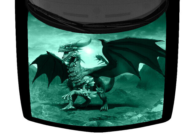 Teal Green Dragon Winged Fierce Snarling Truck Hood Wrap Vinyl Car Graphic Decal