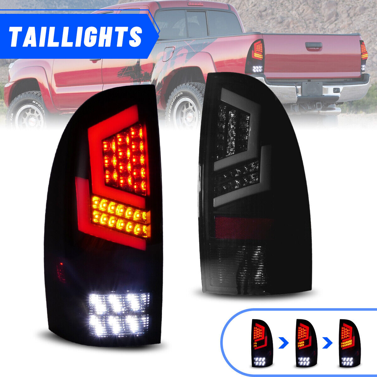 Black Smoke LED Tail Lights Sequential Turn Signal For 2005-2015 Toyota Tacoma