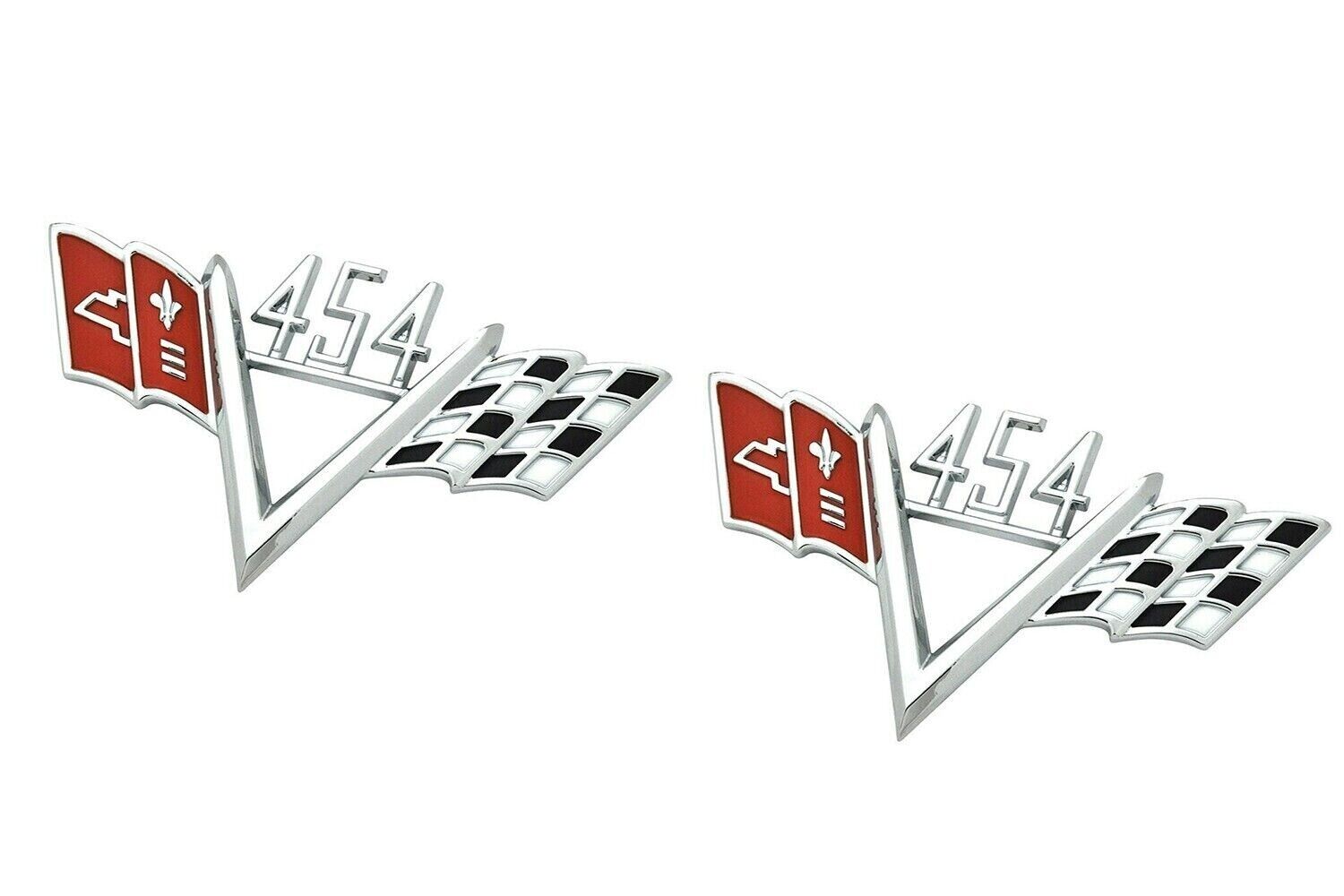 2pcs For 1960-1970 Universal 454 Cross Flag Emblem Badge