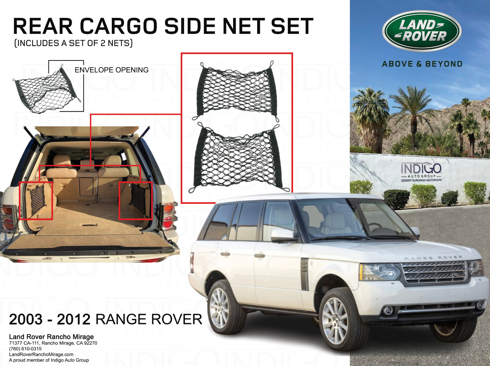 2003-2012 Range Rover L322 Rear Cargo Loadspace Side Envelope Net Set LR017770