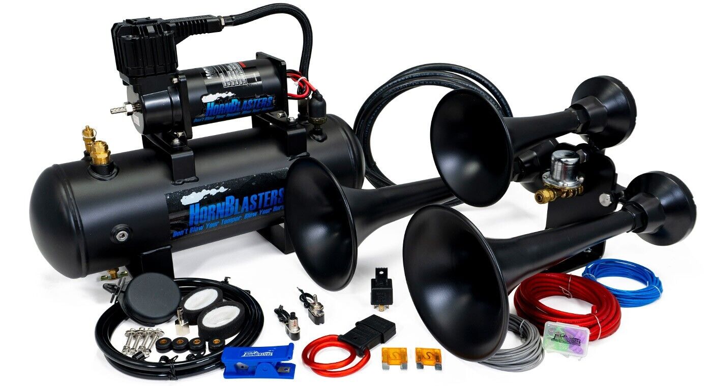 HornBlasters Outlaw Black 228H Loud Train Horn Kit for Truck with Compressor