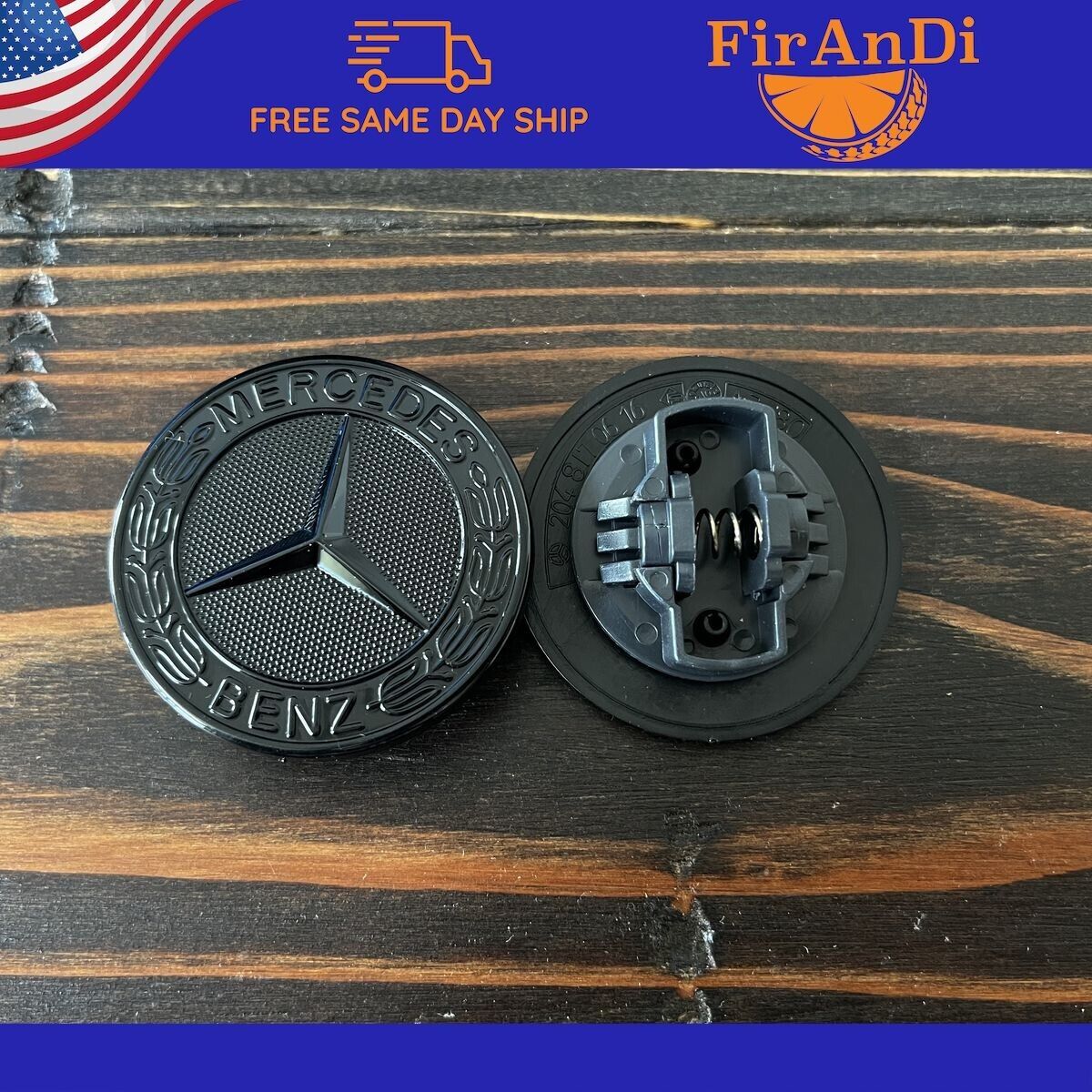For Mercedes-Benz Logo Bonnet Badge Glossy Black Flat Front Emblem 57mm