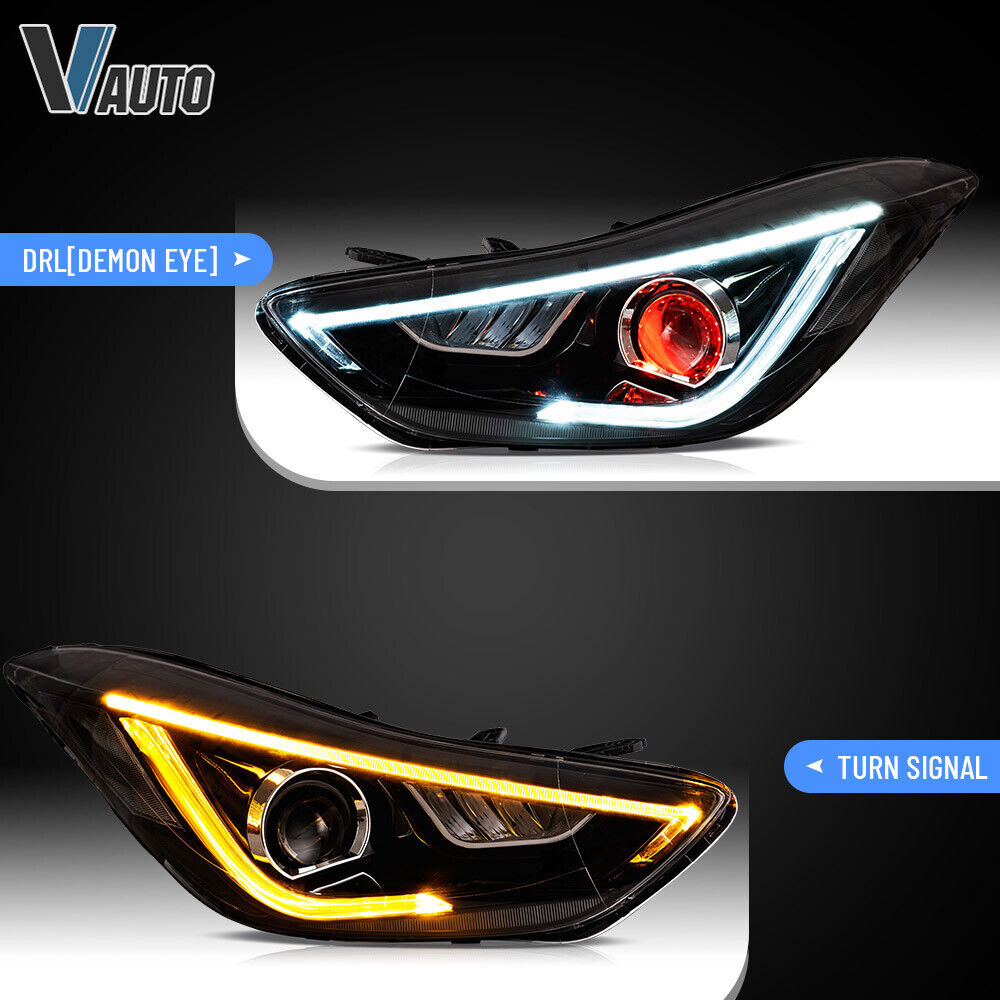 VLAND LED Headlights Fit For Hyundai Elantra 2011-2016 LED DRL LH+RH Demon Eyes