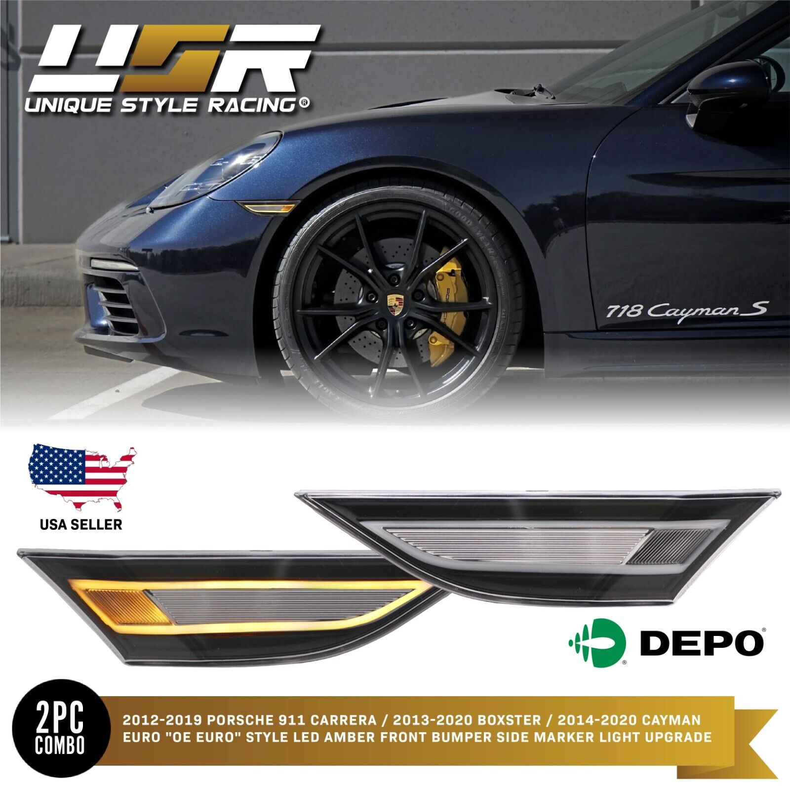 EURO OE Style Porsche LED Clear Side Marker Light For 991 981 718 Carrera Cayman