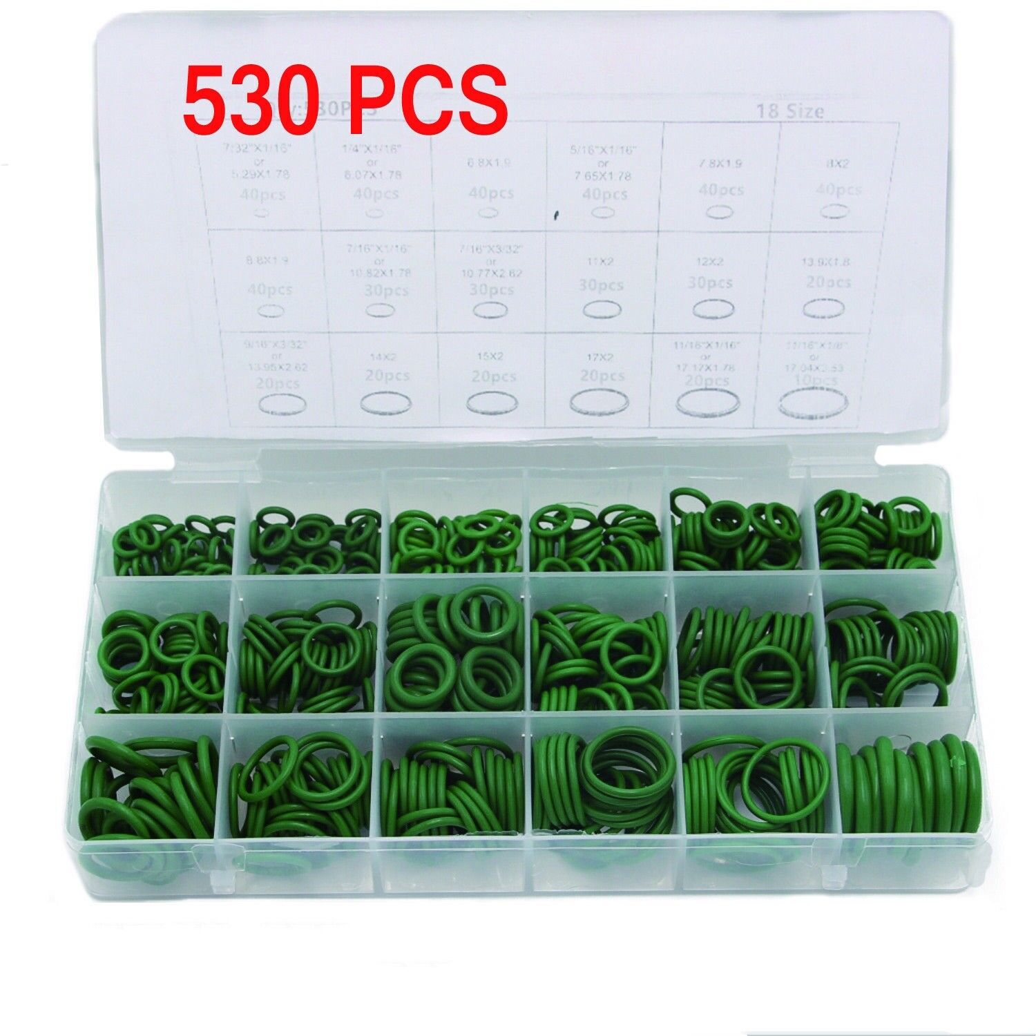 530PCS Green HNBR O-Rings Assortment Kit for A/C Compressor 18 Sizes US Stock