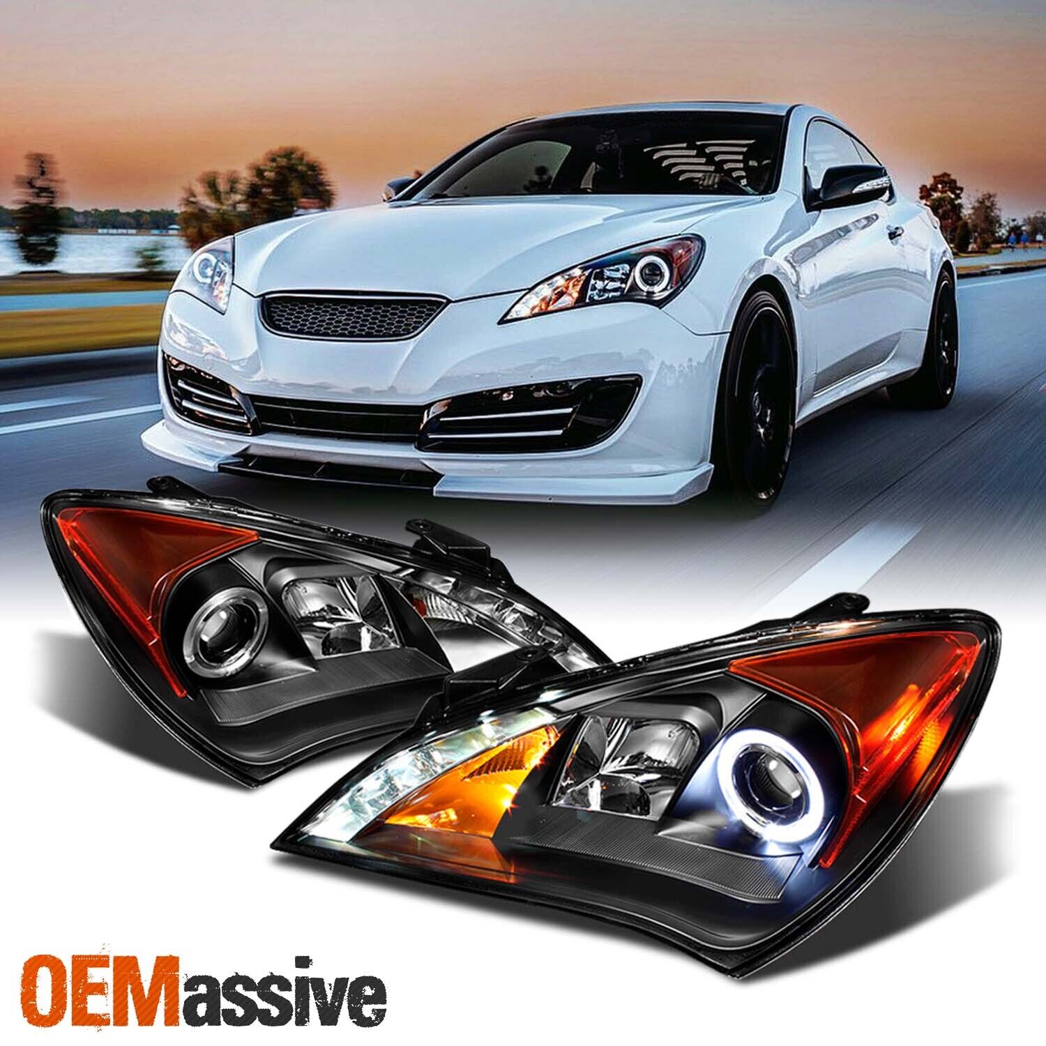 Fit 2010-12 Genesis Coupe 2DR Halo Projector Black Headlights W/Daytime LED DRL