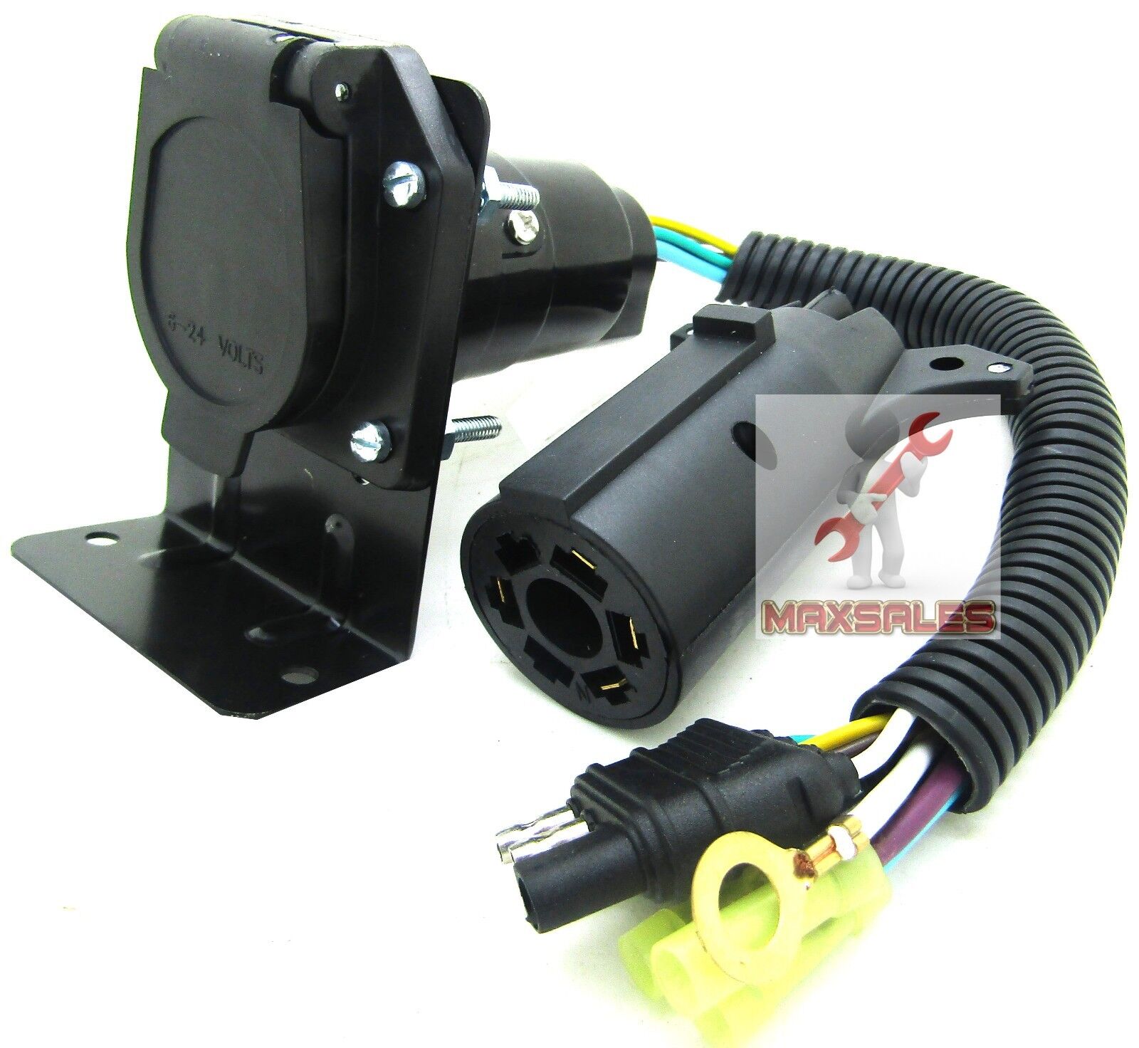 4 Flat to 7 Way RV Trailer Light Plug Wire Harness & 7 Way Trailer Plug To 4 Pin