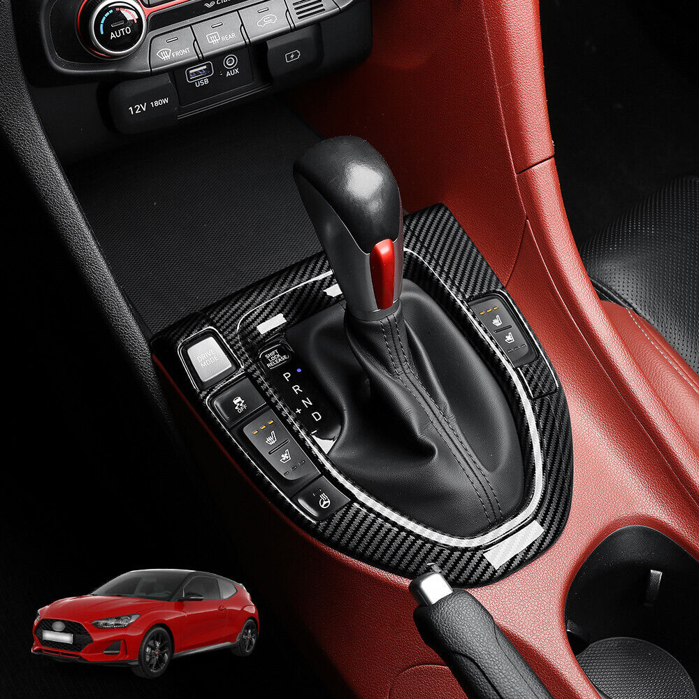 For Hyundai Veloster JS Carbon Fiber Texture Gear Shift Lever Knob Cover Trim