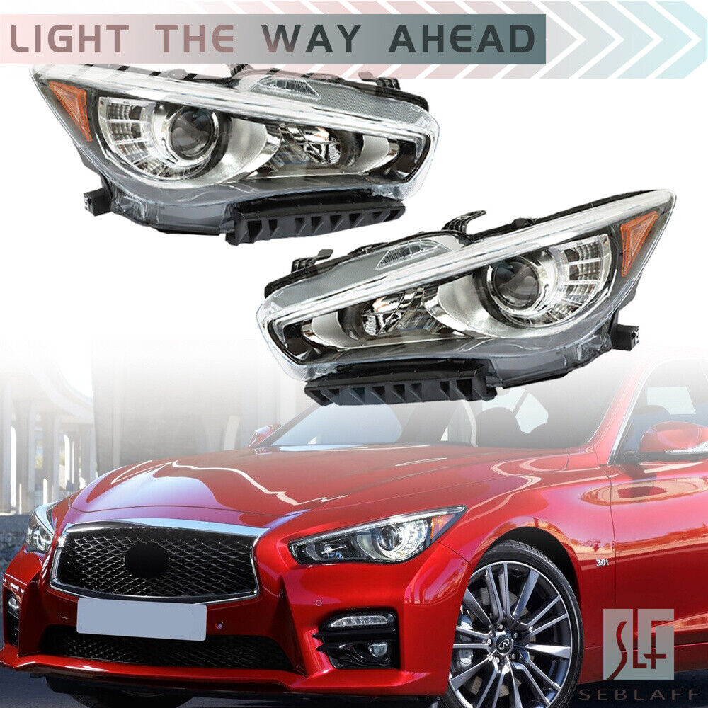 For 2014-17 Infiniti Q50 LED Headlight w/o AFS Chrome Clear Lens Right+Left Side