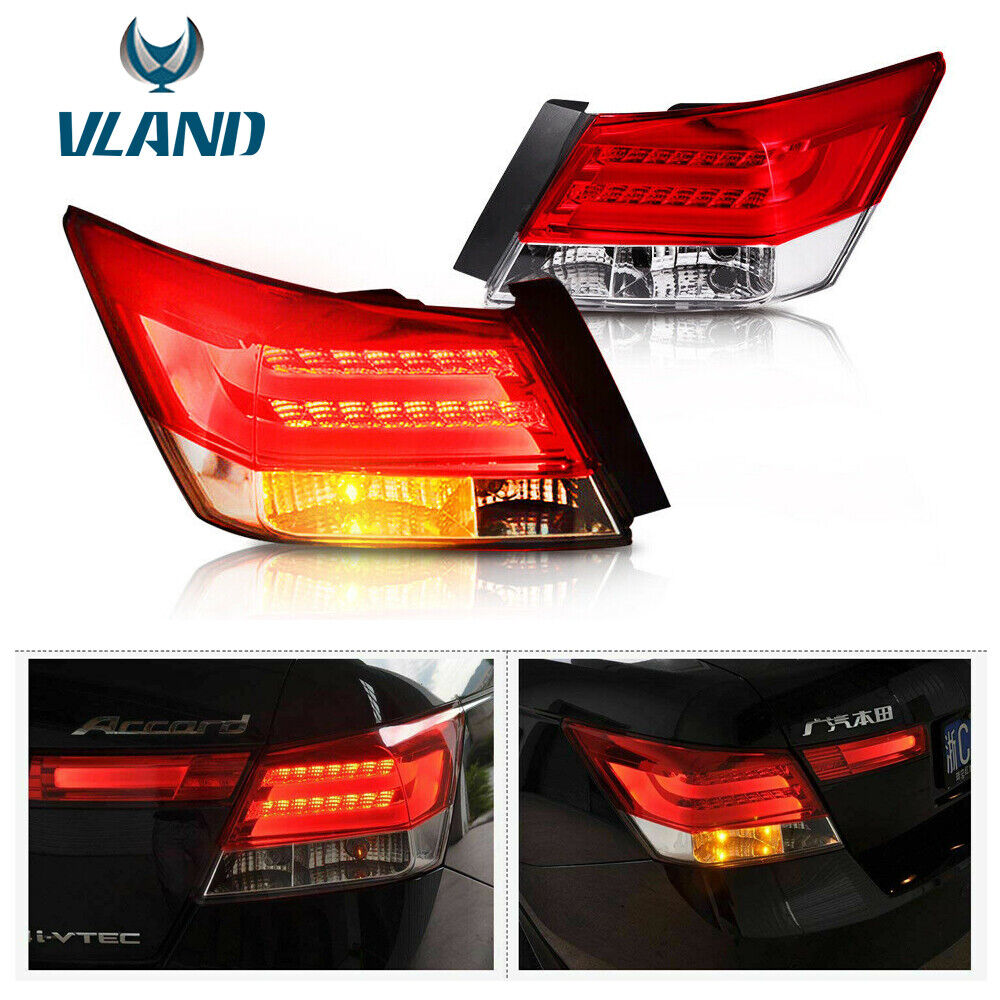 Pair Red LED Brake Tail Lights Rear Lamp For 2008-2012 Honda Accord Sedan LH+RH