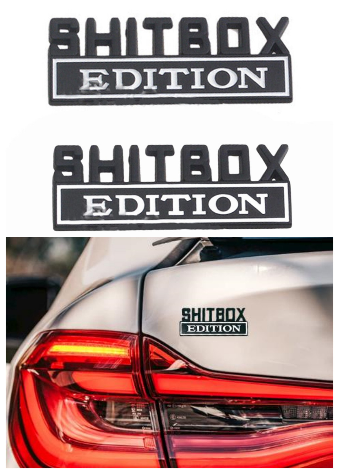 2X 3D SHITBOX EDITION Black+White Emblem Decal Badge Stickers For Universal Car