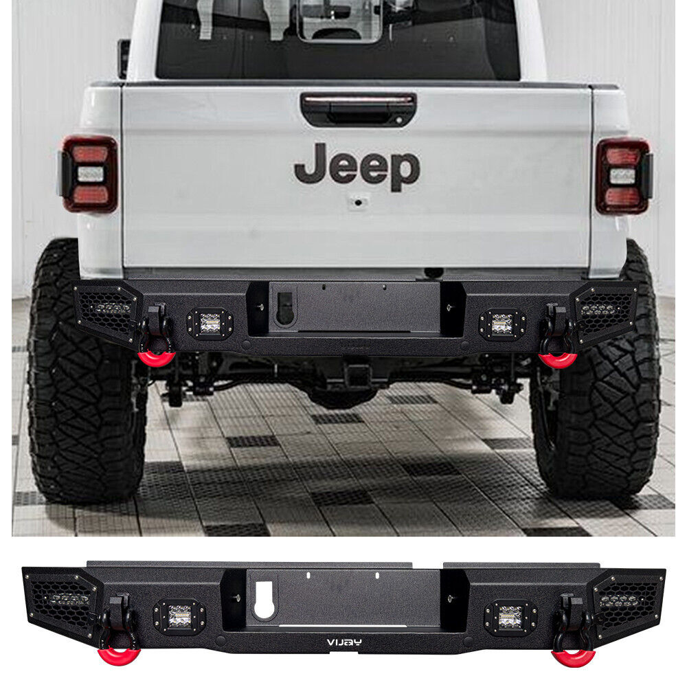 For 2020-2024 Jeep Gladiator JT Rear Bumper with 24w Spotlights and D-ring
