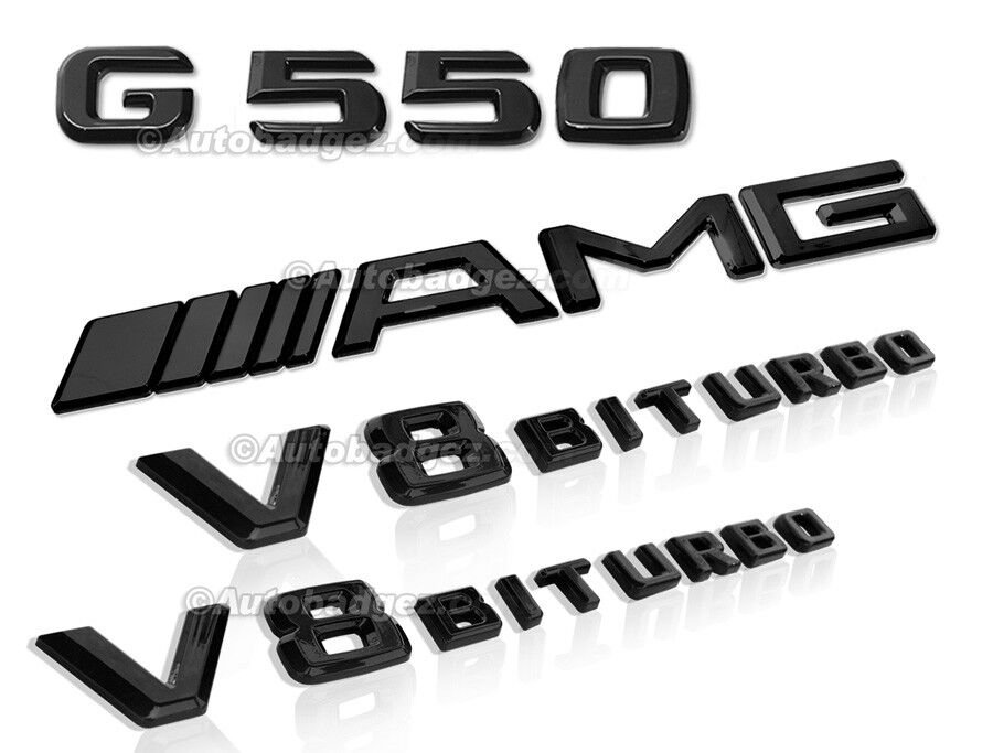 4pcs NEW G550 AMG V8 Biturbo Gloss Black Badge Emblem fits Mercedes Benz G 550
