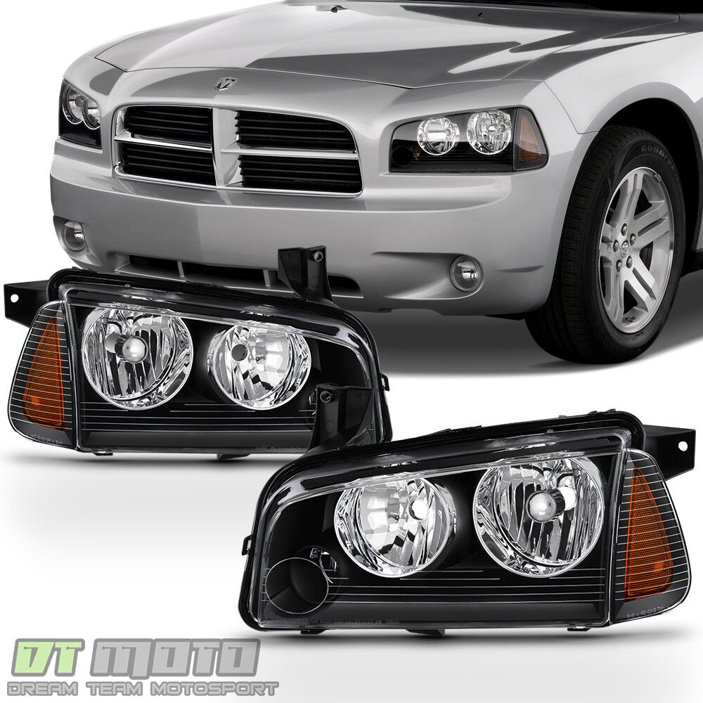 Black 2006-2010 Dodge Charger Headlights Headlamp W/Corner Lights 06 07 08 09 10