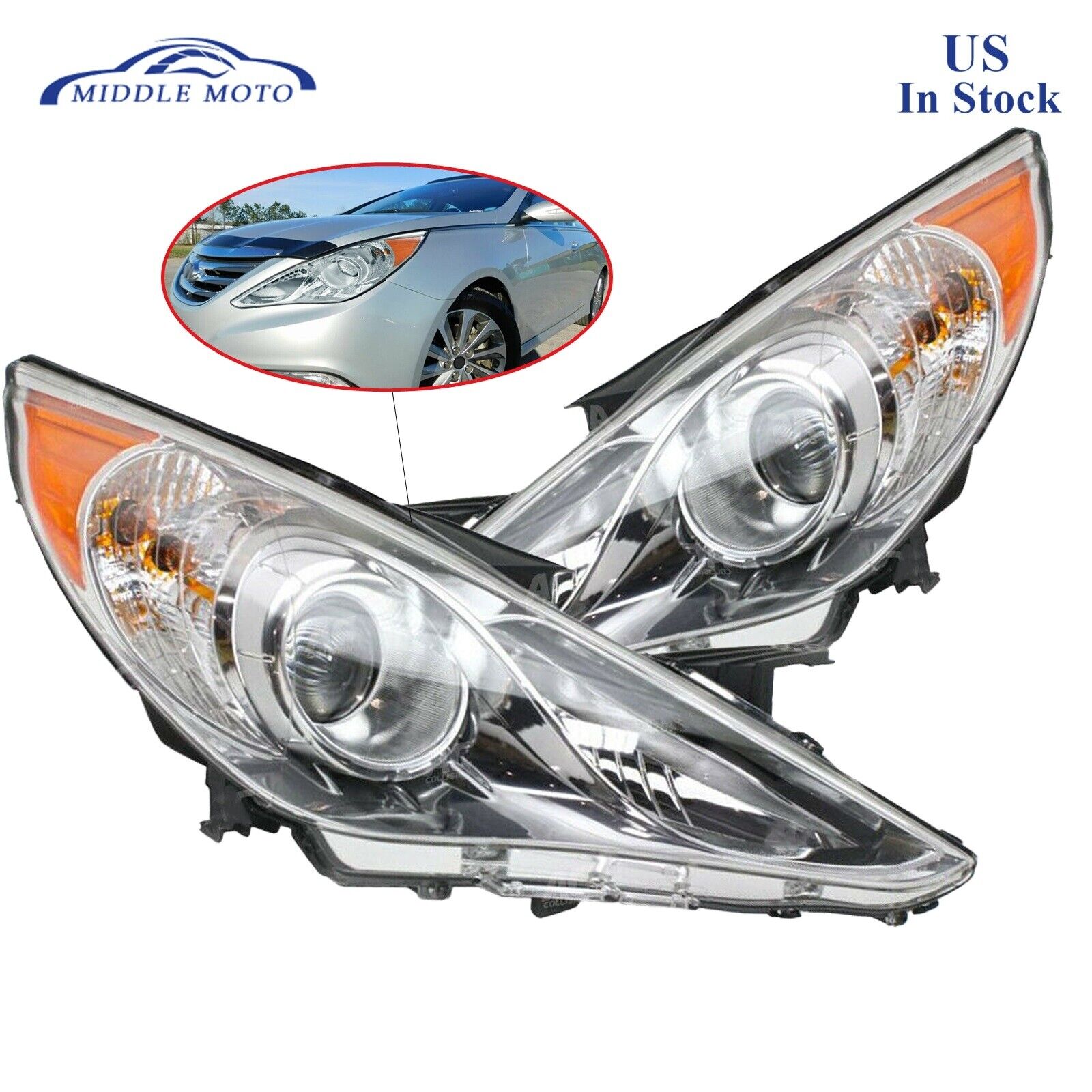 Headlight Assembly Headlamp Lamps For 2011-2014 Hyundai Sonata Left + Right