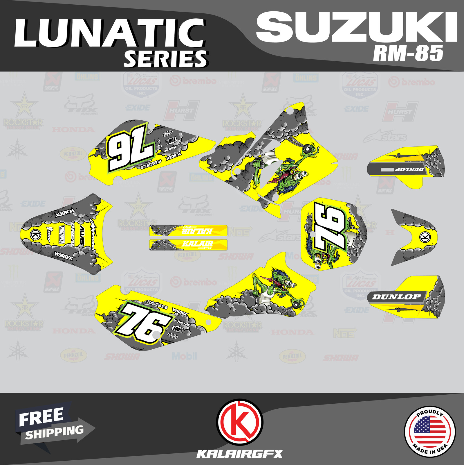 Graphics Kit for Suzuki RM85 (2001-2023) RM 85 LUNATIC-yellow