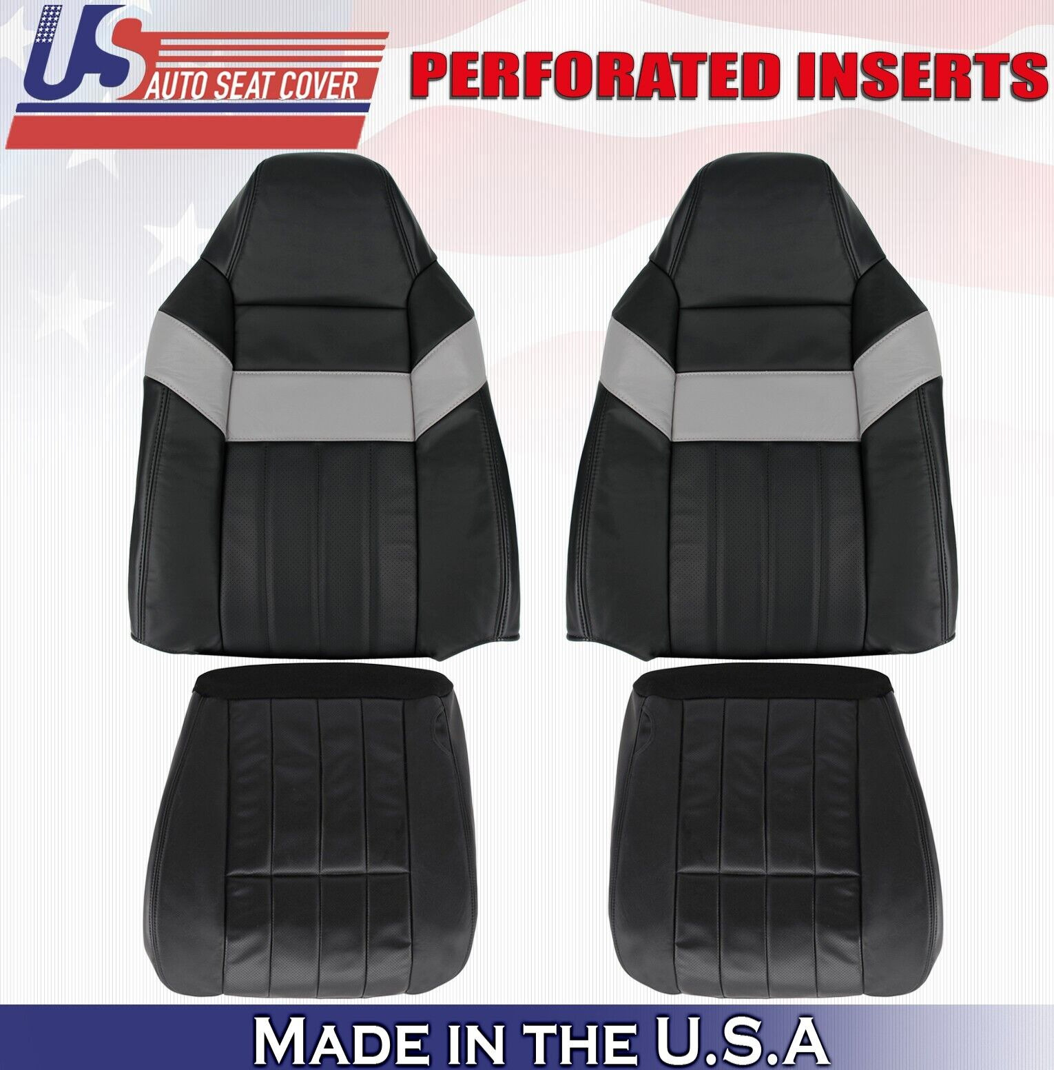 2006 For Ford F250 F350 Harley Davidson 2 Top & 2 Bottom Perf Leather Covers BLK