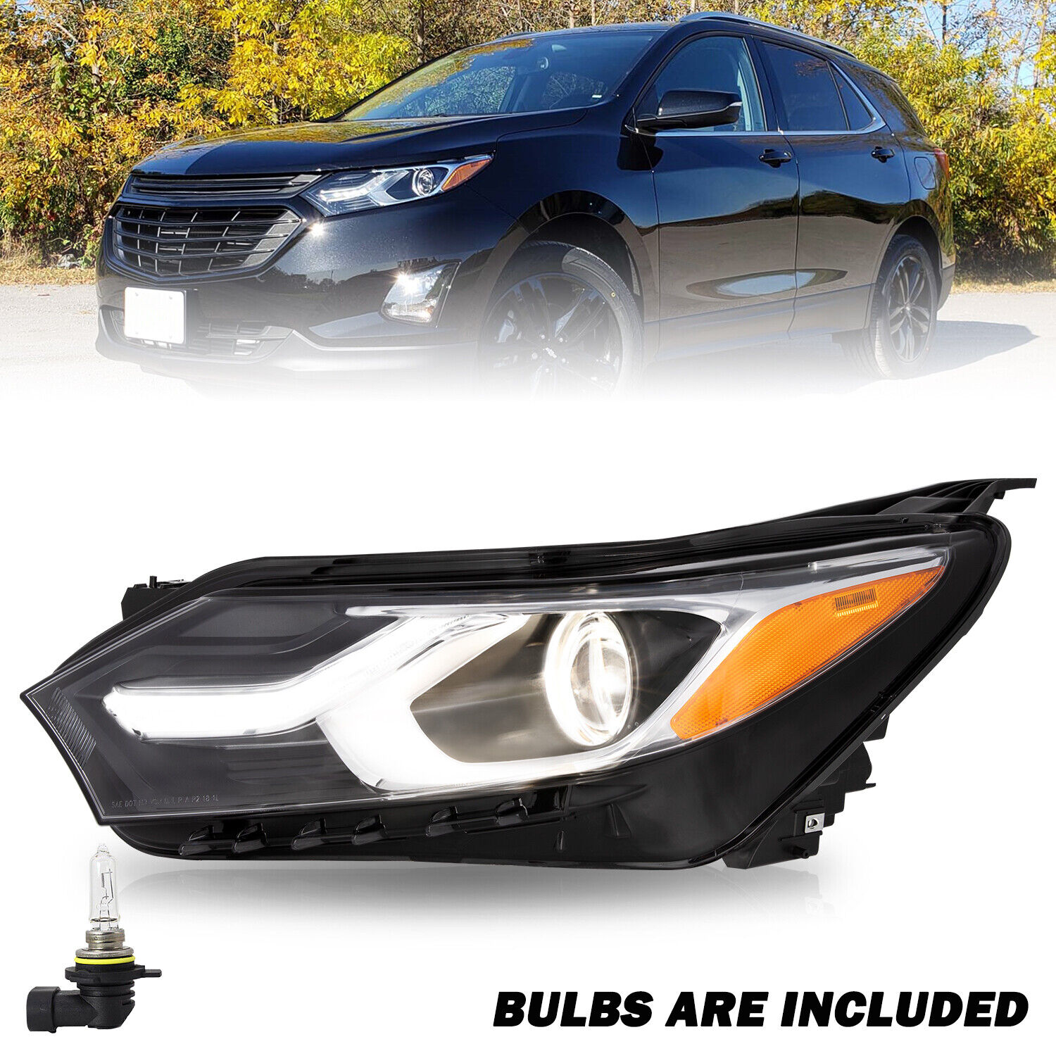 For 2018-2020 Chevy Equinox Black Left Factory Halogen LH Driver Side Headlight