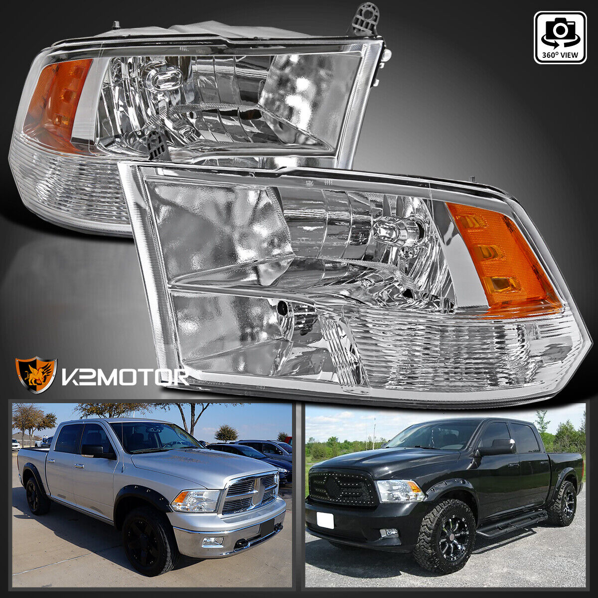 Clear Fits 2009-2018 Dodge Ram 1500 2500 3500 Quad Headlights Lamps Left+Right