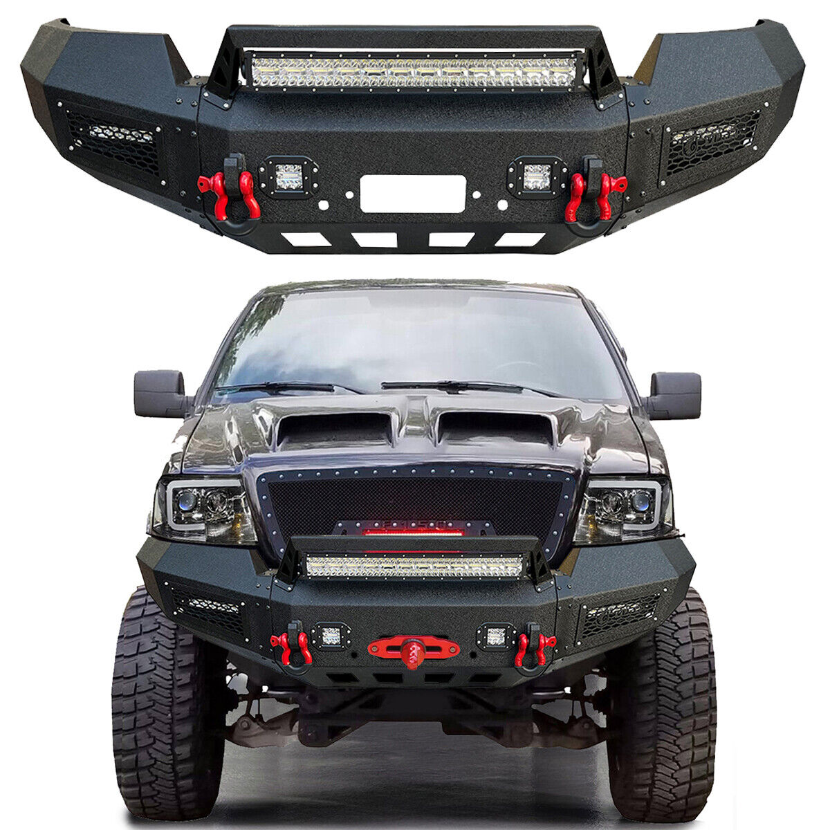 For 2004-2006 11th Gen Ford F150 Front or Rear Bumper w/Winch Plate&LED Light