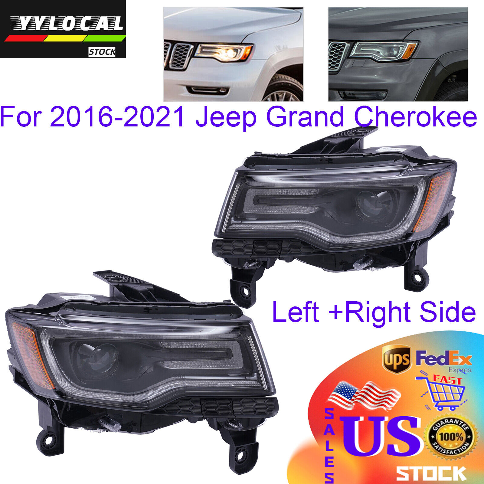 For 2016-2021 Jeep Grand Cherokee Xenon LED HID Headlight Left Right Side LH RH