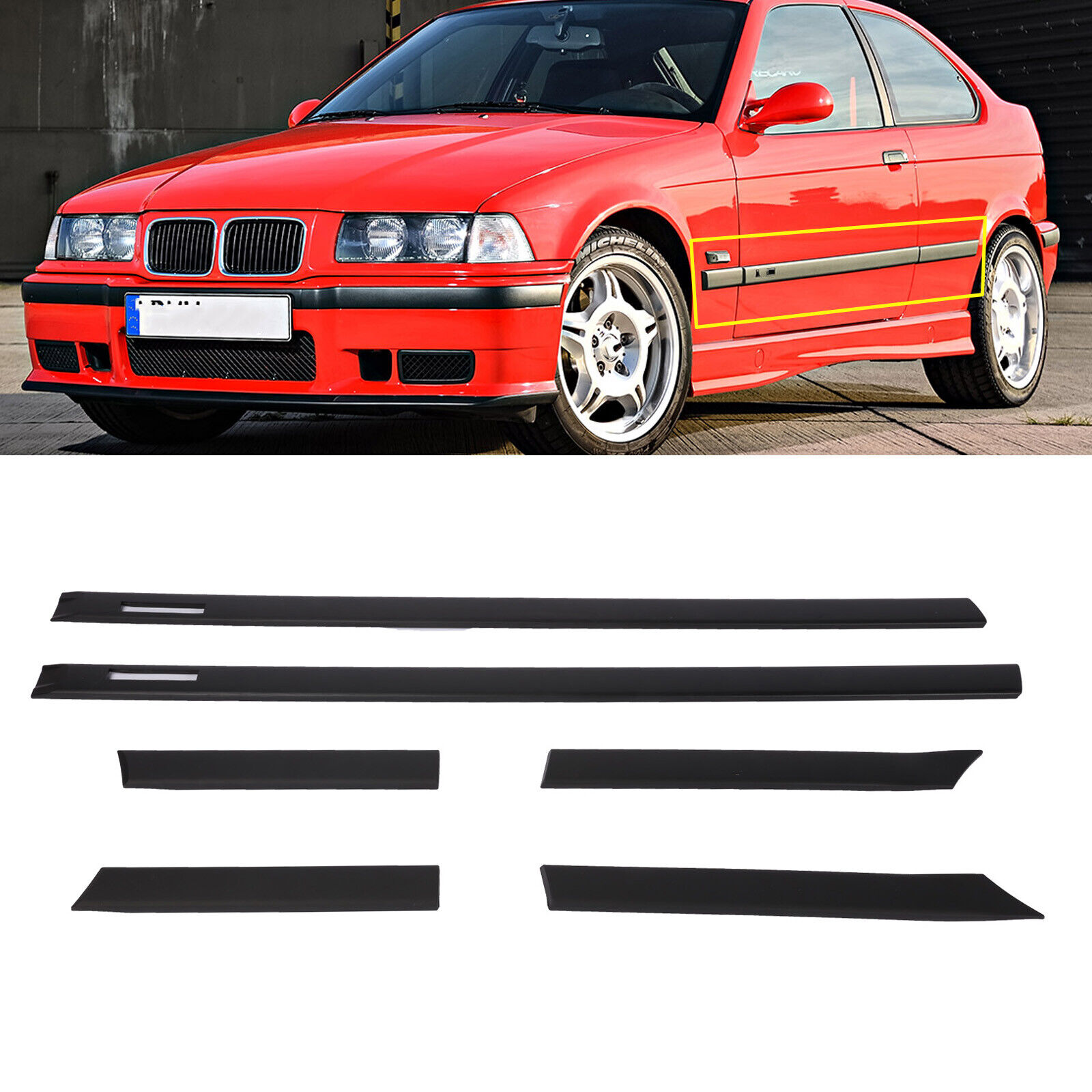 For BMW 1992-1998 E36 M3 style COUPE 2Door BODY SIDE MOLDING Door MOULDING TRIM