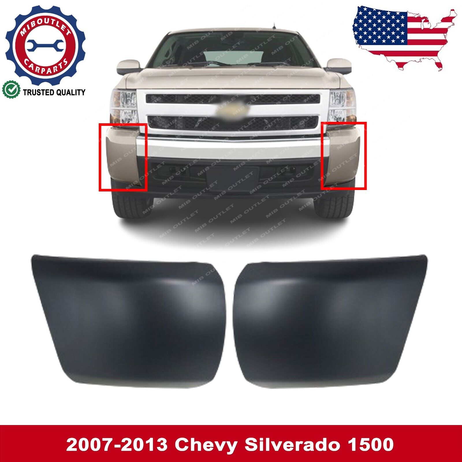 Set Of 2 Front Bumper End Caps Primed For 2007-2013 Chevy Silverado 1500