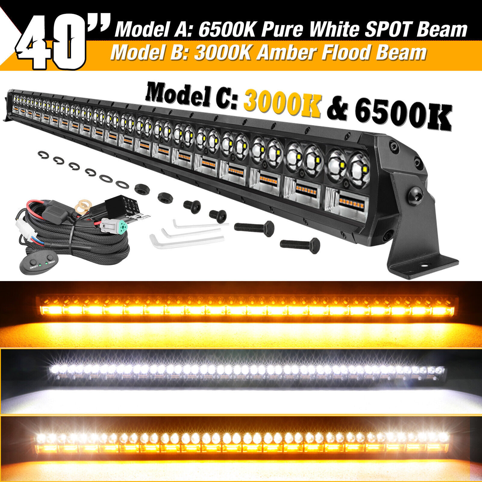 For Ford F150 Grille Bumper 40/42inch PRO LED Light Bar Yellow White Offroad 12V