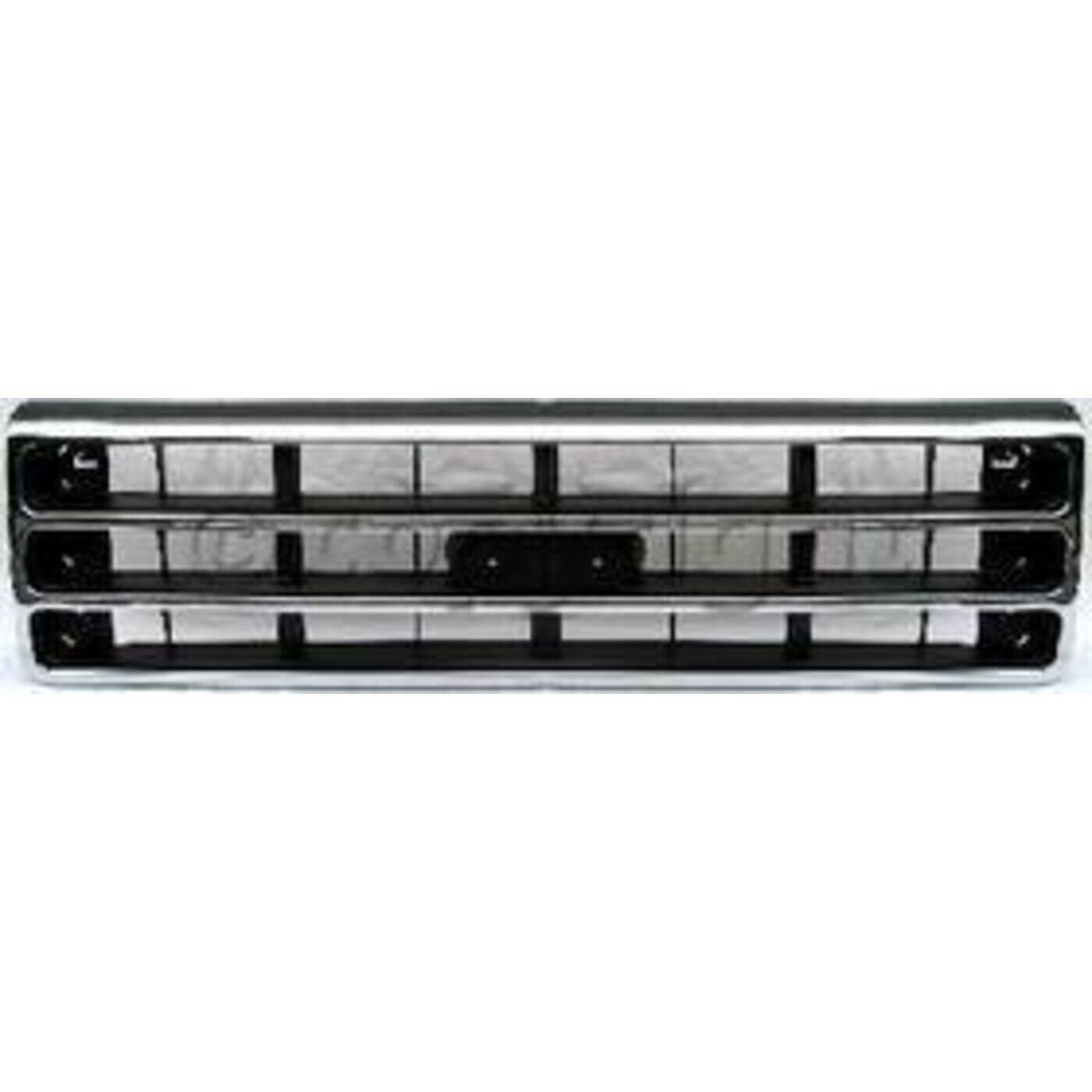Grille For 89-91 Ford F-150 F-250 Chrome Shell w/ Silver Insert Plastic