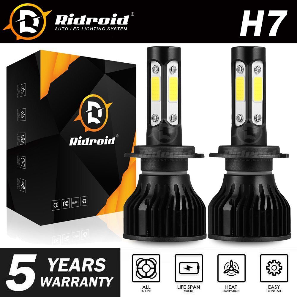 Pair 4-sides H7 LED Headlight bulb 2400W 6000K 360000LM Replacement Bulb JO