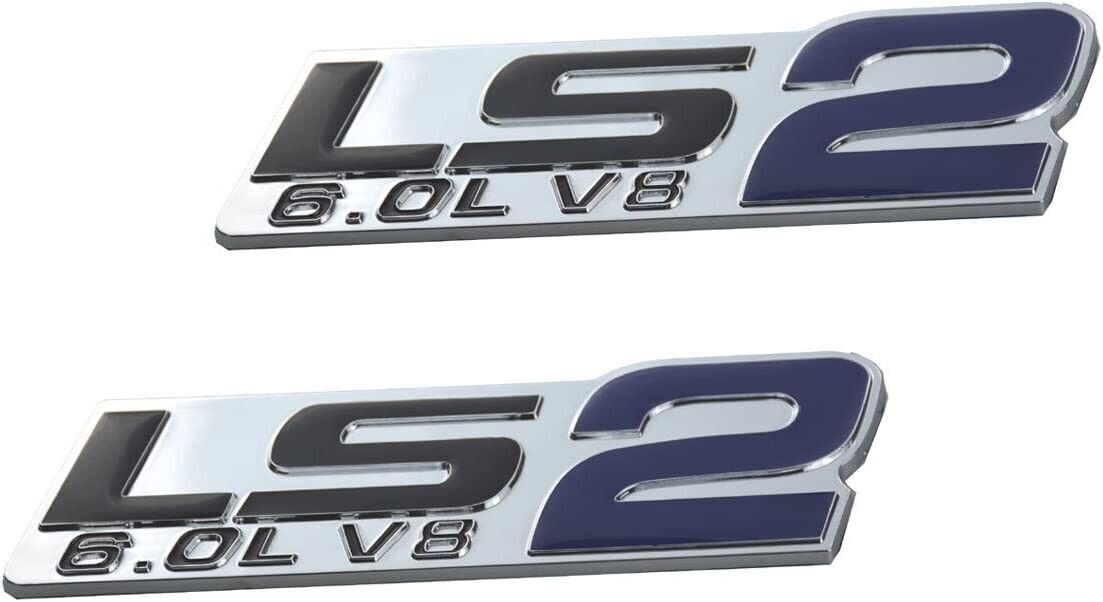 2pcs LS2 6.0L V8 3D Emblem Engine Fender Door Trunk Dash Badge Chrome Blue