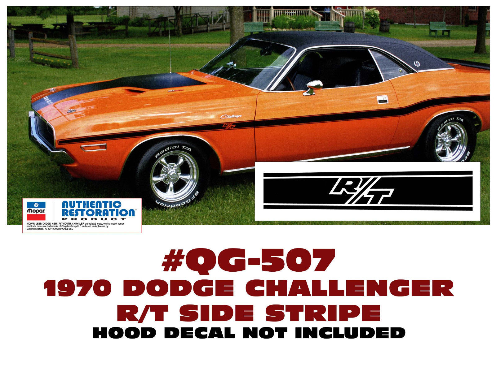 GE-QG-507 1970 DODGE CHALLENGER - R/T MID BODY SIDE STRIPE - R/T LOGO - DECAL