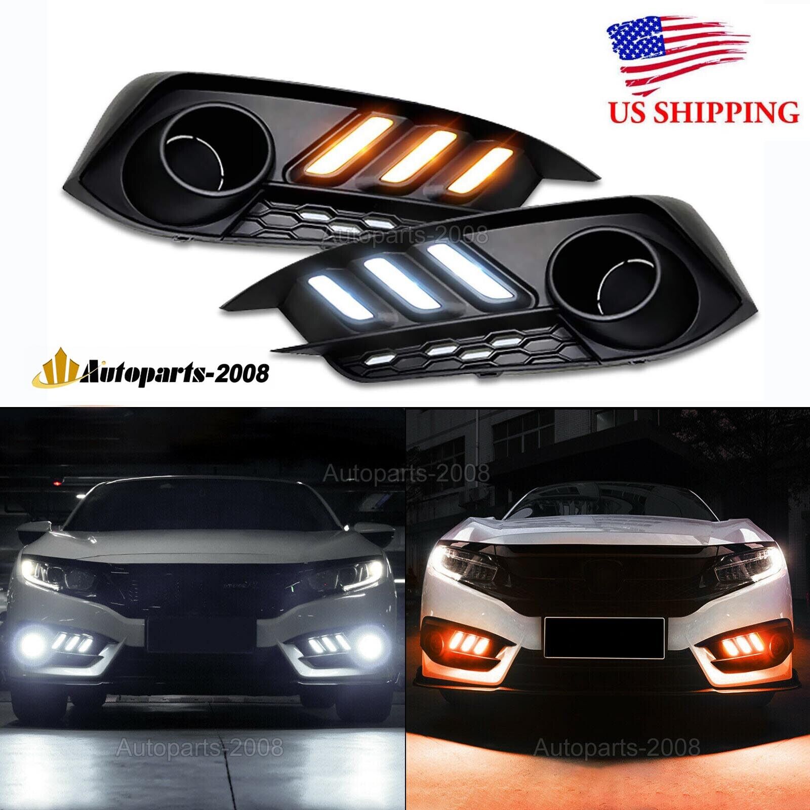 For 2016-2021 Honda Civic LED DRL Daytime Turn Signal Light Angel Eyes Fog Lamp