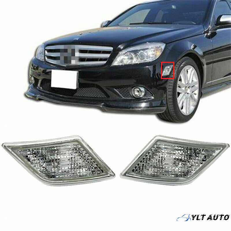 For 2008 09-2011 Mercedes Benz W204 C-Class Pair Side Marker Lights Clear Lamps