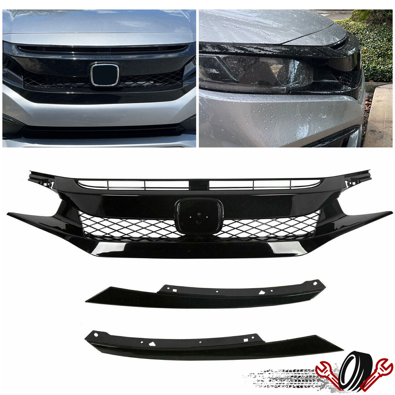 Fit 2019-2021 19-21 Honda Civic Type R T-R Style Front Grille ABS Gloss Black