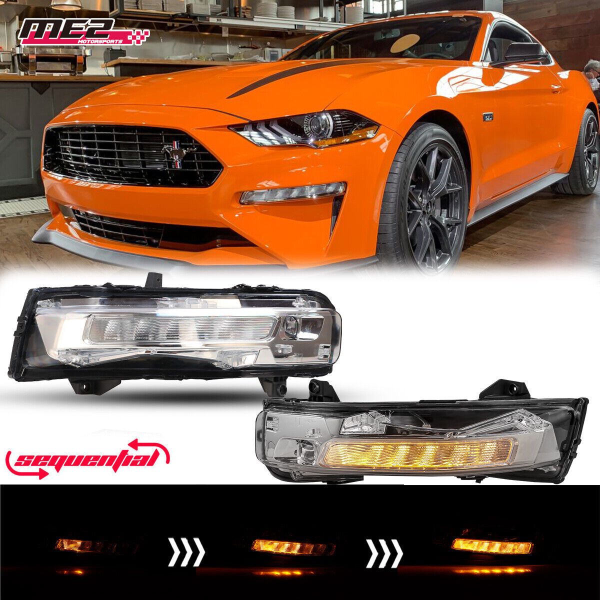 Pair DRL For 2018-2023 Ford Mustang LED Fog Lights Sequential Turn Signal Lamps