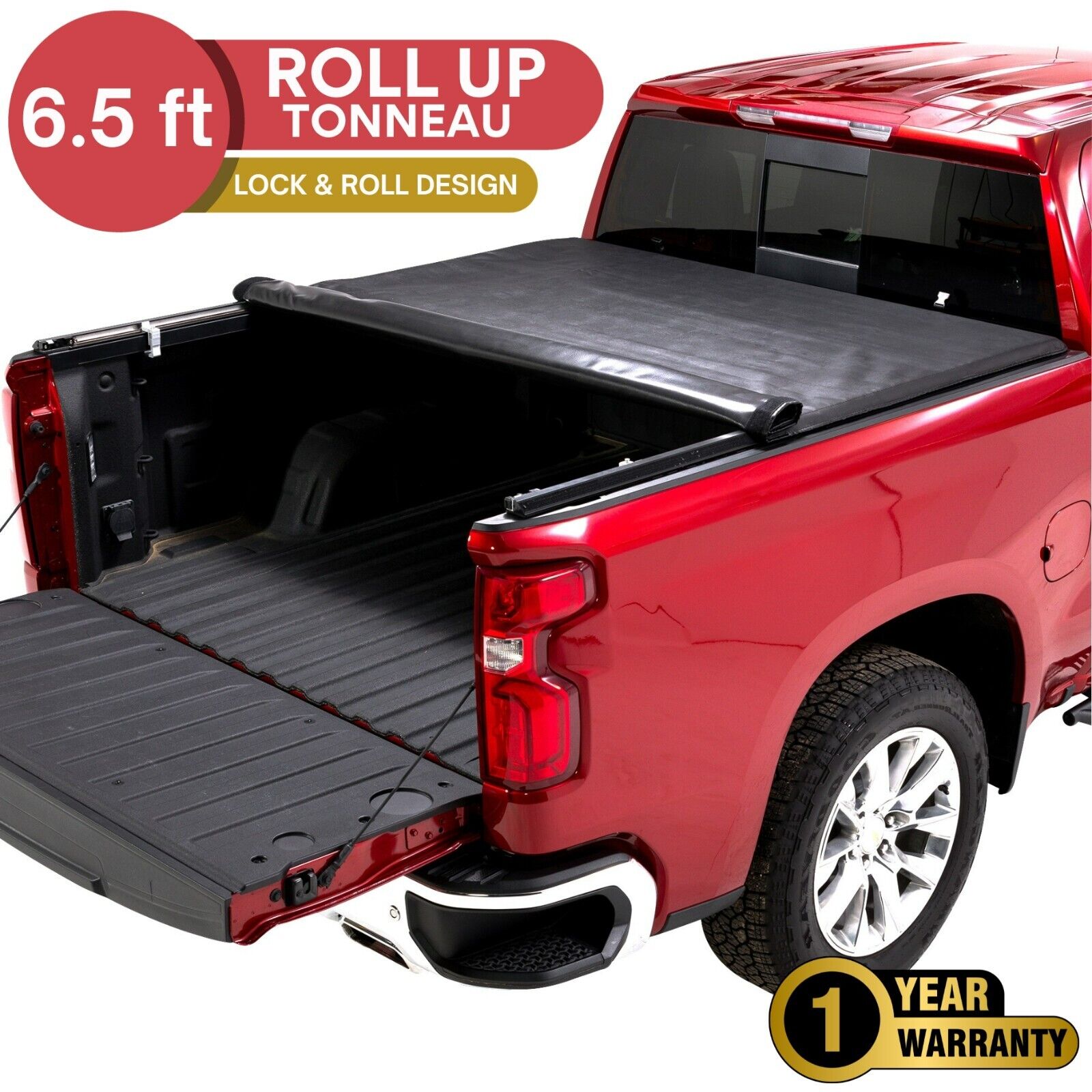 TACTIK Soft Vinyl Roll-Up Tonneau Cover for 2015-2023 Ford F-150 with 6.5 ft Bed