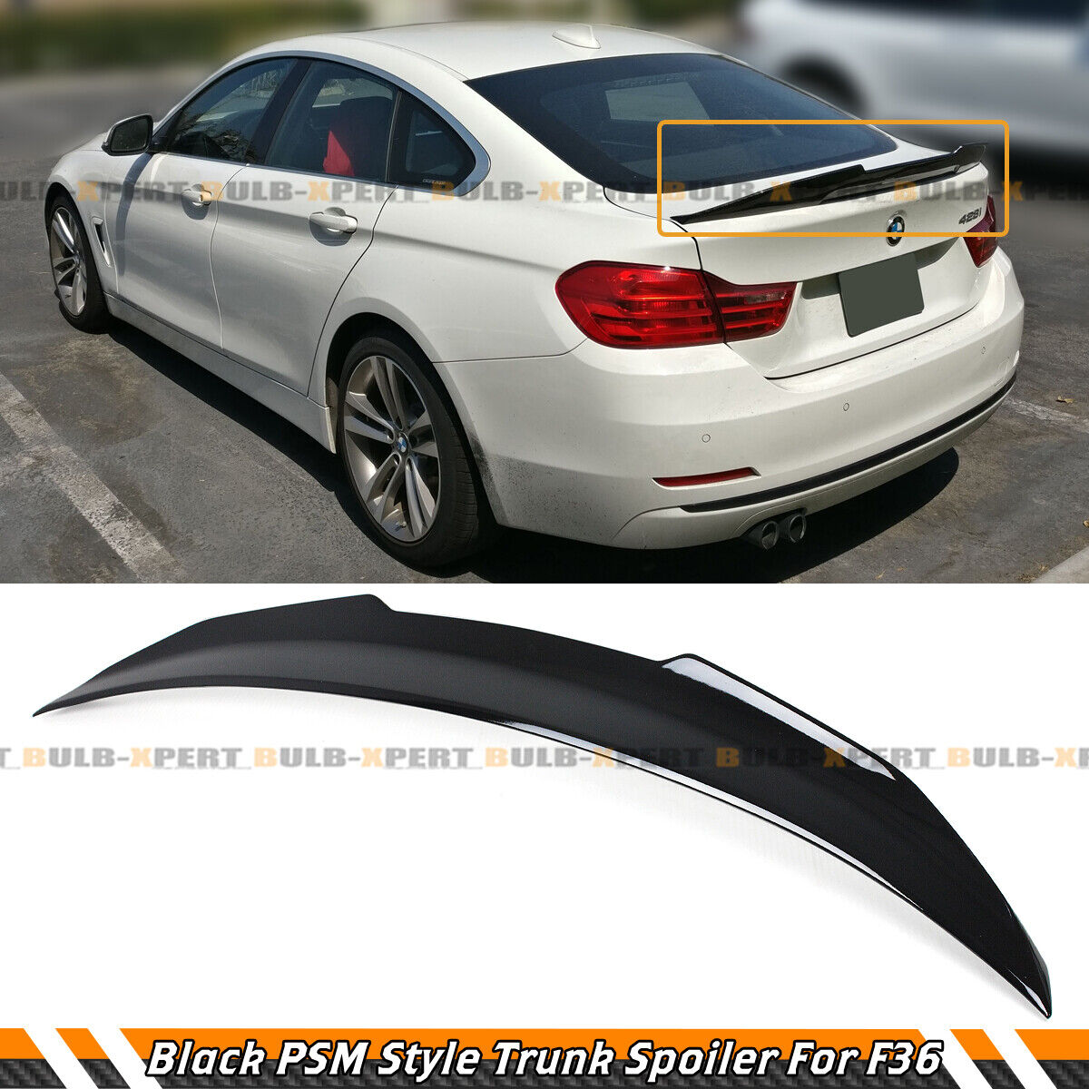FOR 2014-20 BMW F36 4 SERIES GRAN COUPE 4DR GLOSS BLACK PSM STYLE TRUNK SPOILER