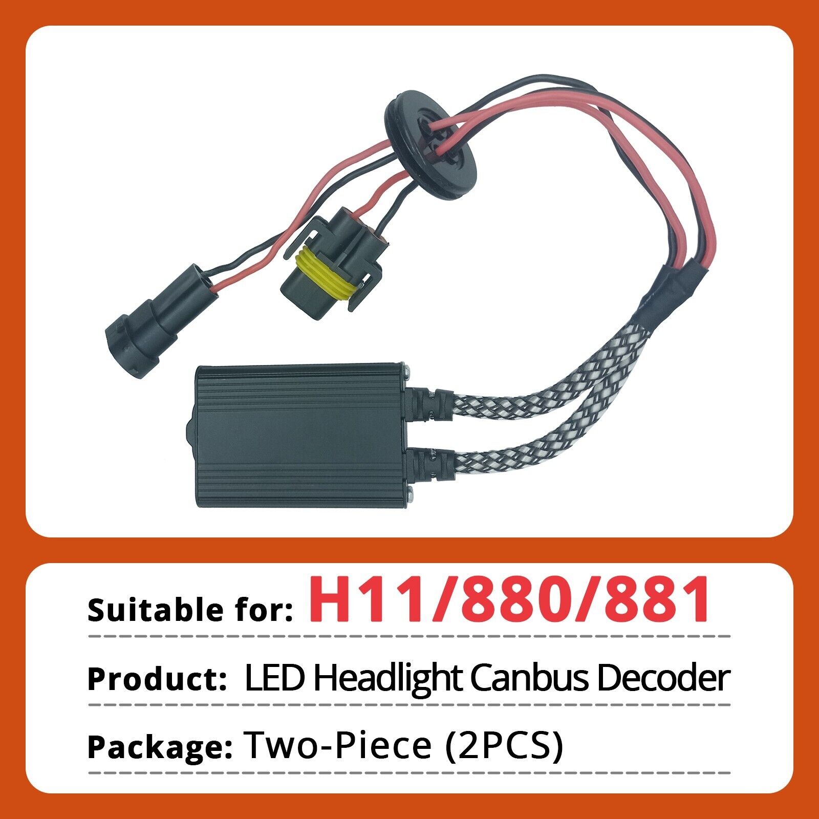 2×H11 880 881 LED Headlight Canbus Decoder Error Anti Flicker Resistor Canceller