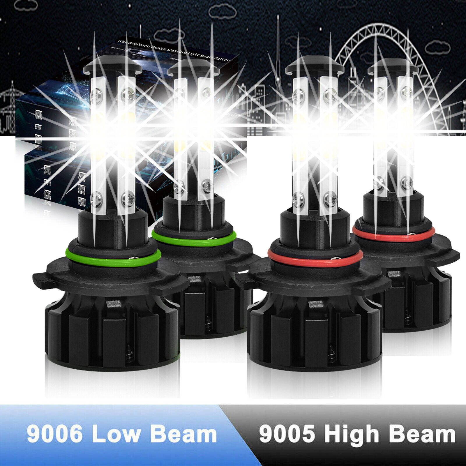 4x 9005 9006 LED Combo Headlight Bulbs 4SIDE High Low Beam Kit Super Xenon White