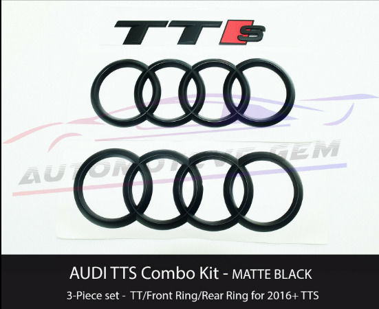 For AUDI TTS Hood Trunk Ring Emblem MATTE BLACK S Line quattro Logo Badge Kit 20