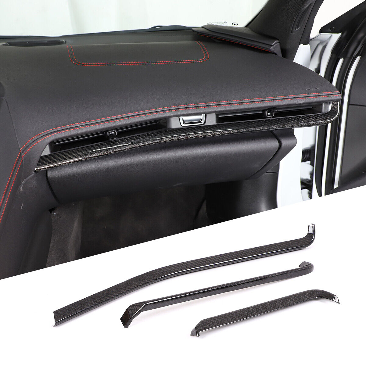 3PCS Real Carbon Fiber Console Dashboard Panel Trim For Corvette C8 Z51 2020-22