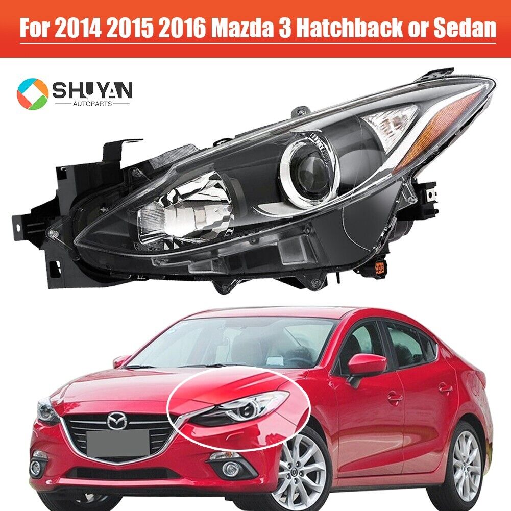 Halogen Headlight For 2014 2015 2016 Mazda 3 Hatchback or Sedan Right With Bulb
