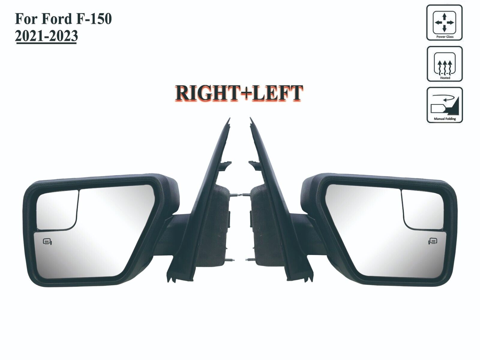 Pair Right and Left Side Mirror Power Heated Manual Fold for 21 to 24 Ford F-150