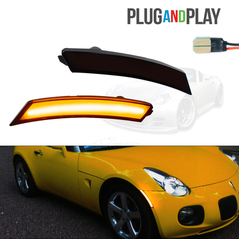 Smoked Black Amber LED Front Sidemarker Lights For 06-10 Pontiac Solstice & Sky