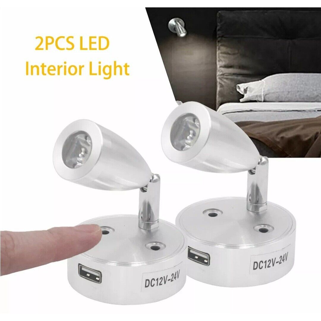 [2 Pack] 12V Touch Control USB Interior LED Reading Light 3000k RV Boat Bedroom