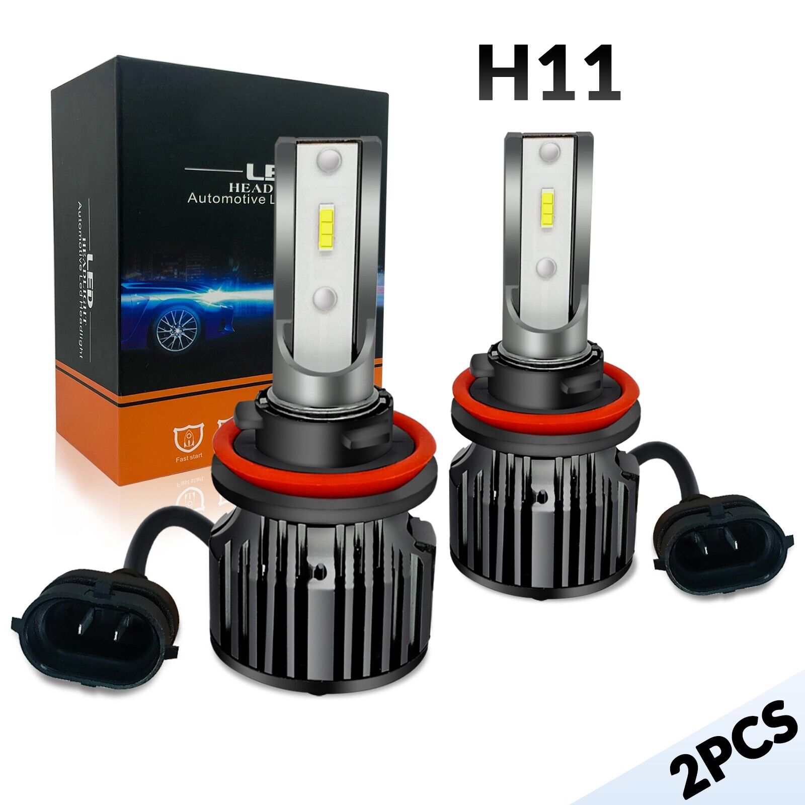 2PCS 2-sides H11 LED Headlight Bulbs Kit Low Beam 6500K White