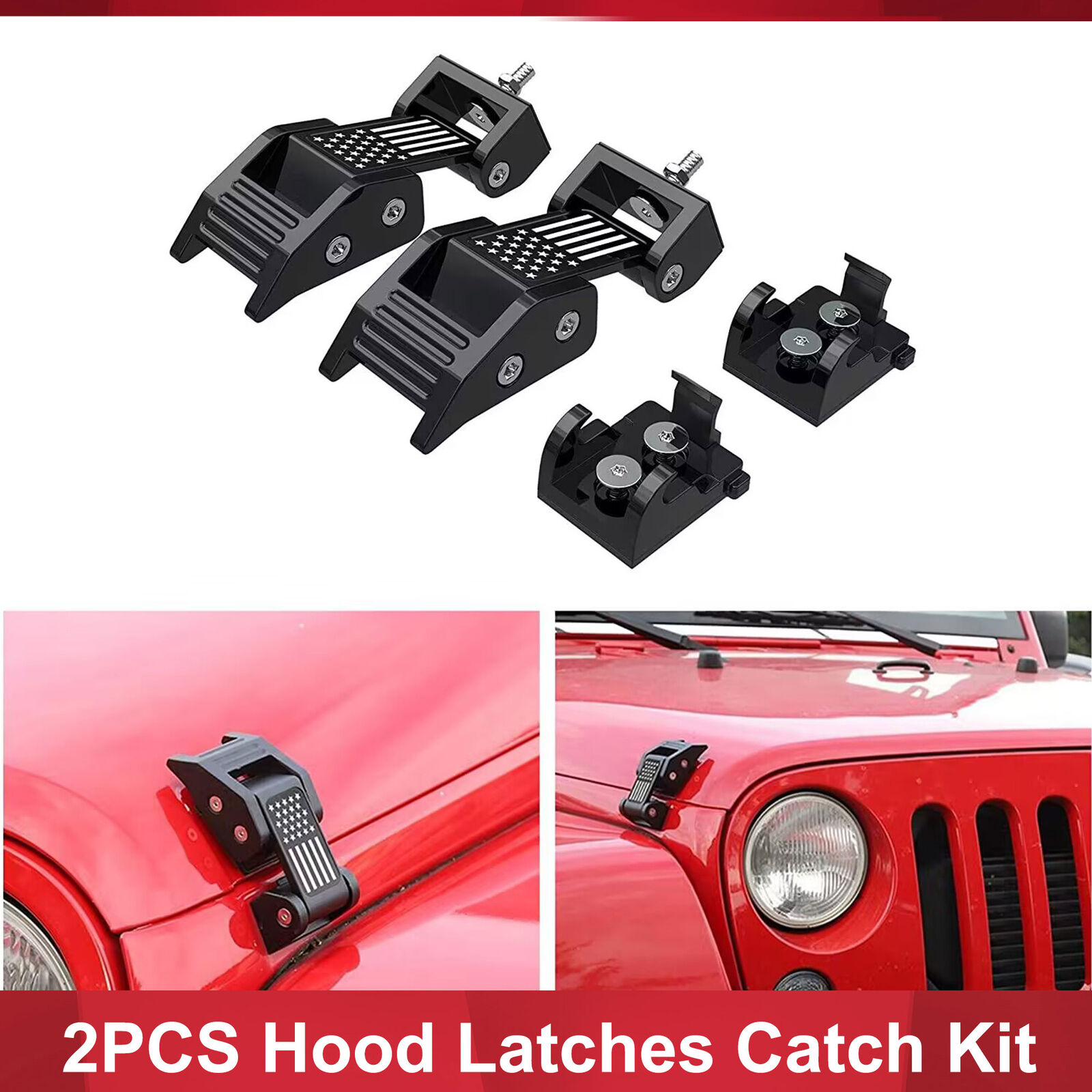 Solid Steel Locking Hood Catch Latches for Jeep Wrangler JK JKU 2007- 2018