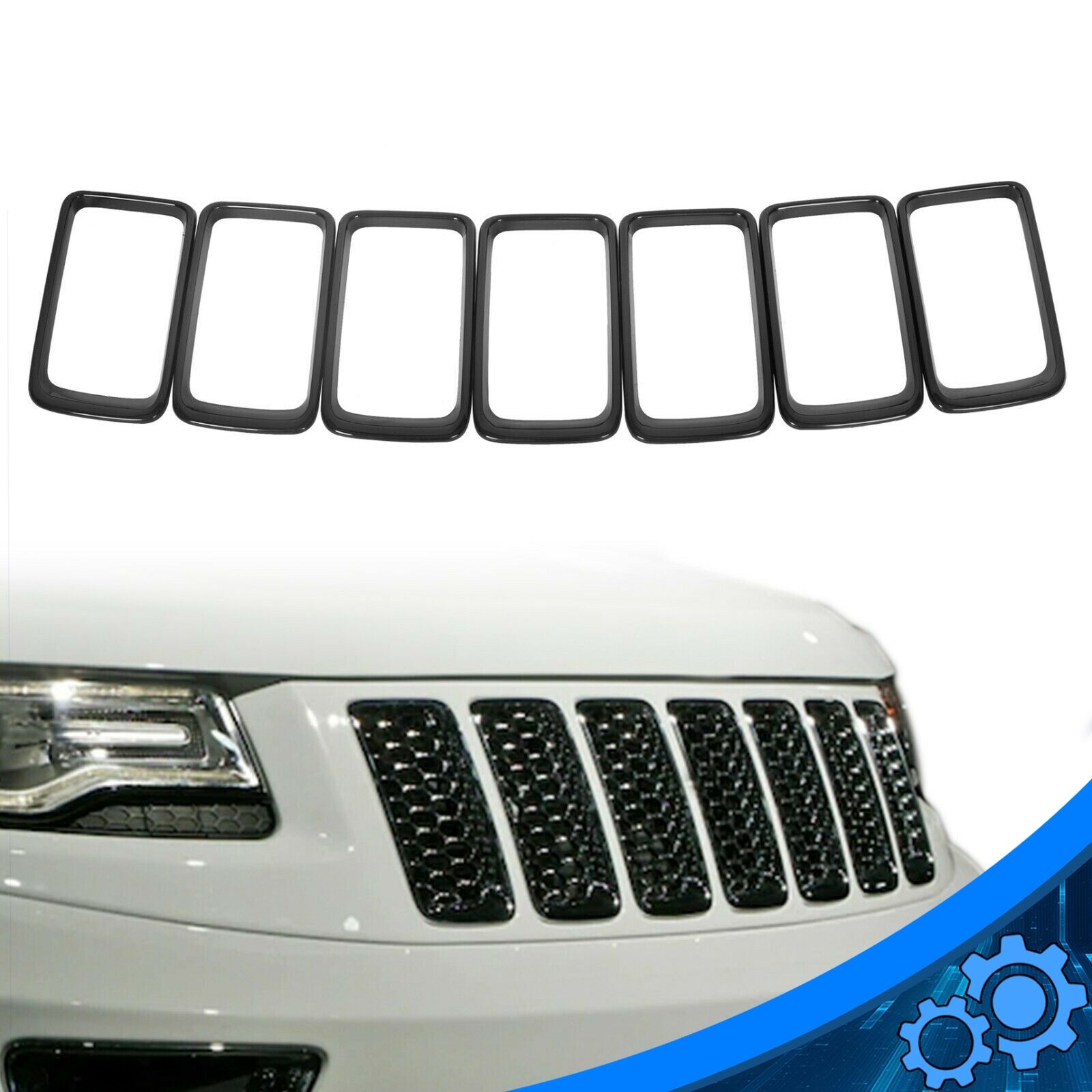 7X Gloss Black Front Grille Mesh Ring Insert Cover For Jeep Grand Cherokee 14-16