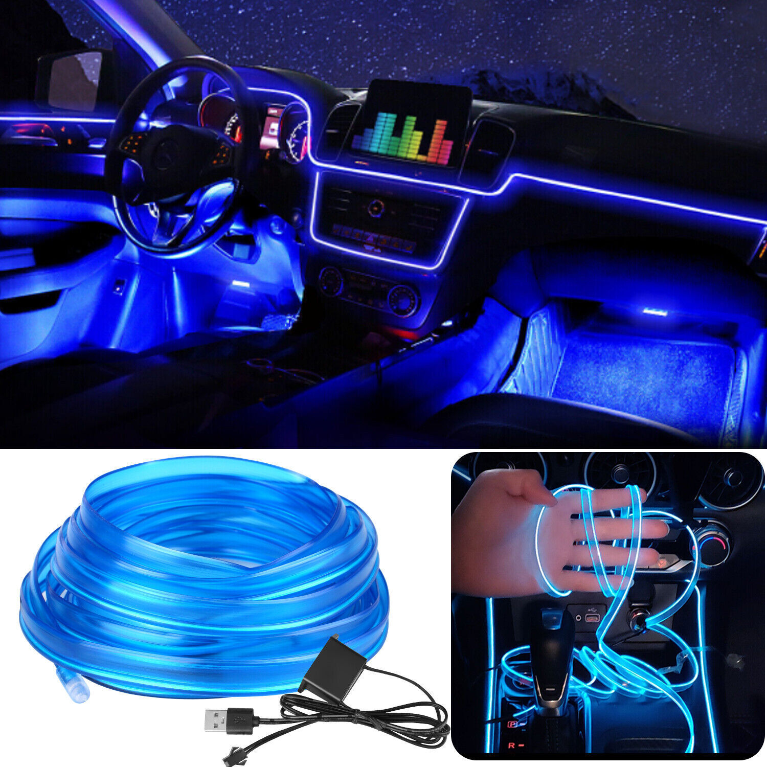 Car Interior Atmosphere Wire Auto Strip Light LED Decor Lamp Accessories DC 12V